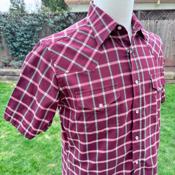 Ely Cattleman Shirt Mens 15.5  Plaid Short Sleeve Cowboy Western Pearl Snap - Picture 2 of 12